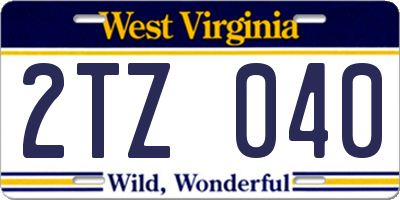 WV license plate 2TZ040
