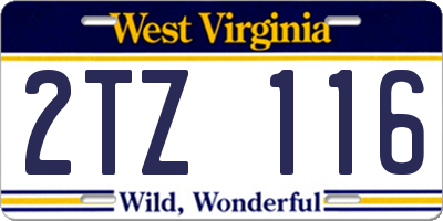 WV license plate 2TZ116