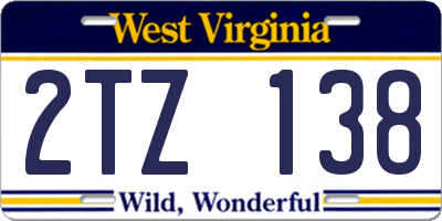 WV license plate 2TZ138