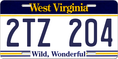 WV license plate 2TZ204