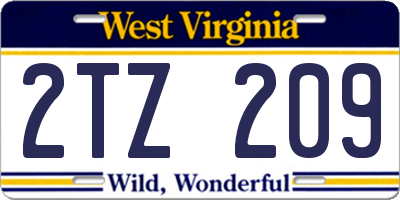 WV license plate 2TZ209