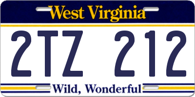 WV license plate 2TZ212