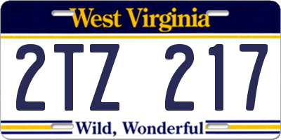 WV license plate 2TZ217