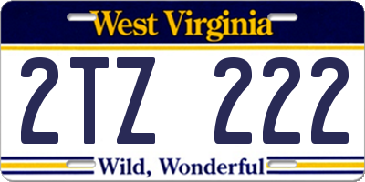 WV license plate 2TZ222