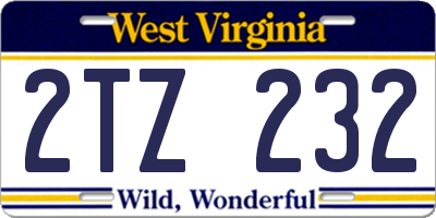 WV license plate 2TZ232