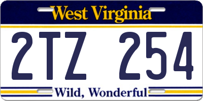 WV license plate 2TZ254