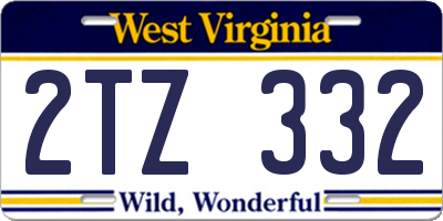 WV license plate 2TZ332