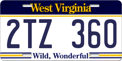 WV license plate 2TZ360