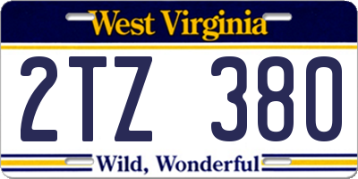 WV license plate 2TZ380