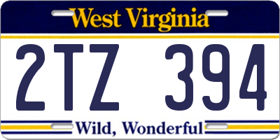 WV license plate 2TZ394