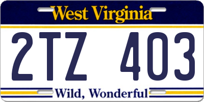 WV license plate 2TZ403