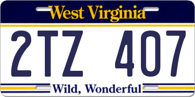 WV license plate 2TZ407