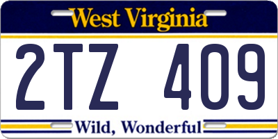 WV license plate 2TZ409