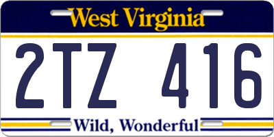 WV license plate 2TZ416