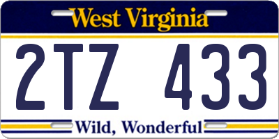 WV license plate 2TZ433