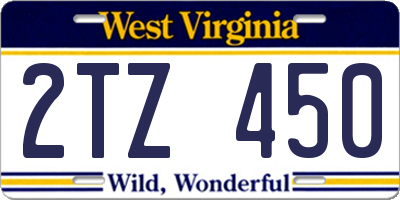 WV license plate 2TZ450