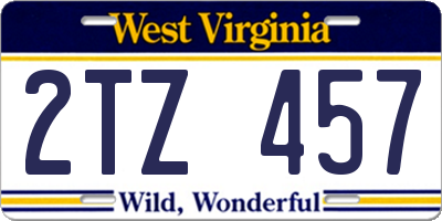 WV license plate 2TZ457