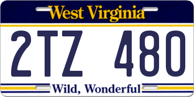 WV license plate 2TZ480