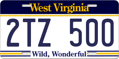 WV license plate 2TZ500