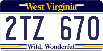 WV license plate 2TZ670