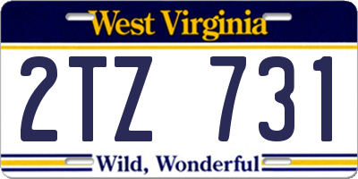WV license plate 2TZ731