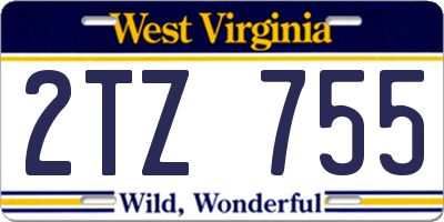 WV license plate 2TZ755