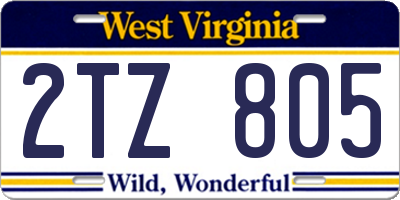 WV license plate 2TZ805