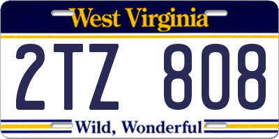 WV license plate 2TZ808
