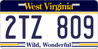 WV license plate 2TZ809