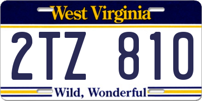 WV license plate 2TZ810