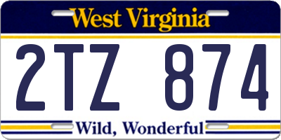 WV license plate 2TZ874