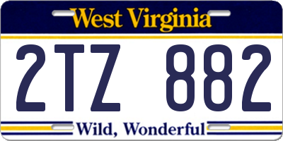 WV license plate 2TZ882