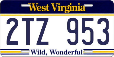 WV license plate 2TZ953