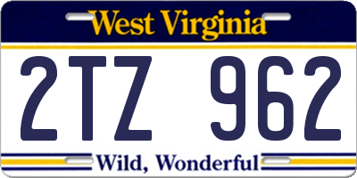 WV license plate 2TZ962