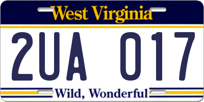 WV license plate 2UA017