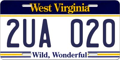 WV license plate 2UA020