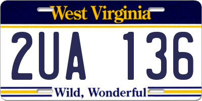 WV license plate 2UA136