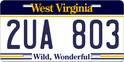 WV license plate 2UA803