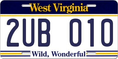 WV license plate 2UB010