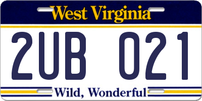 WV license plate 2UB021