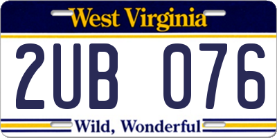 WV license plate 2UB076