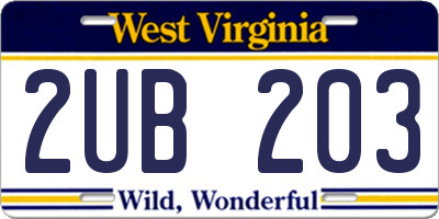 WV license plate 2UB203