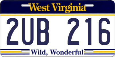 WV license plate 2UB216