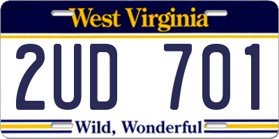 WV license plate 2UD701