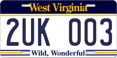 WV license plate 2UK003