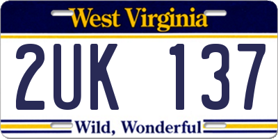 WV license plate 2UK137