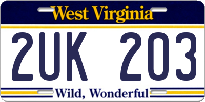 WV license plate 2UK203