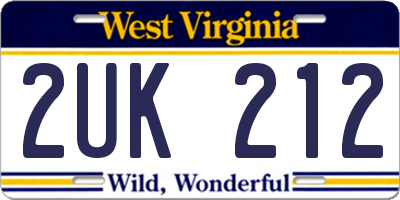 WV license plate 2UK212