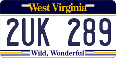 WV license plate 2UK289