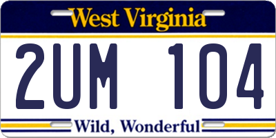 WV license plate 2UM104